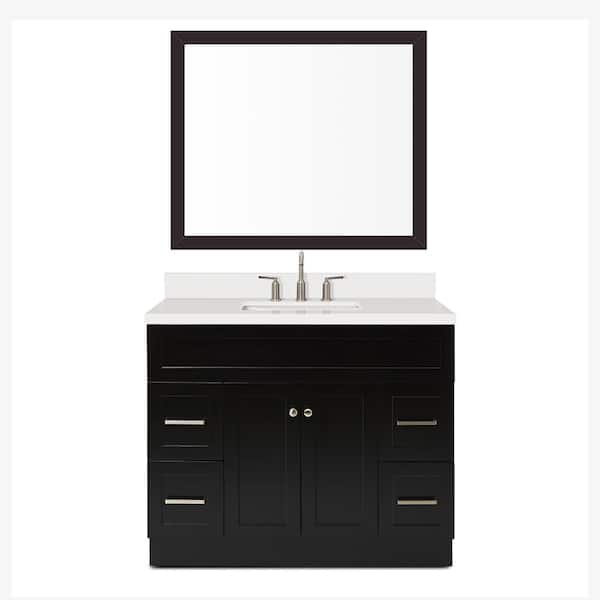 ARIEL 43 in. Bath Vanity in Black with Quartz Vanity Top in White with White Basin and Mirror