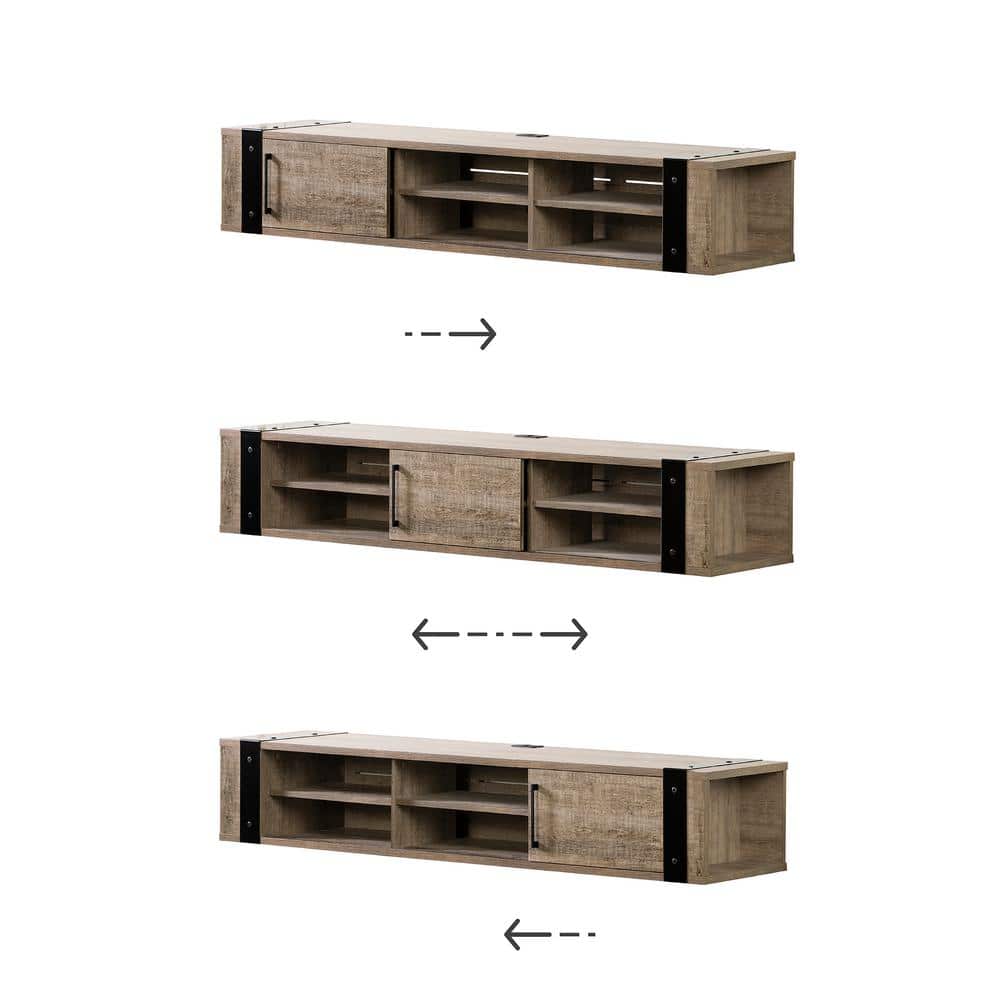 Weathered Oak Wall Mounted TV Stand with Cabinet