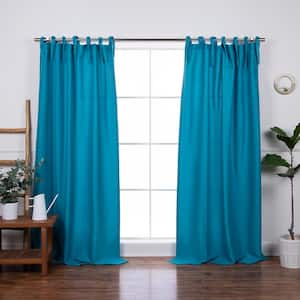 Oxford Texture Outdoor Tietop Curtains - 52 in. W x 84 in. L in Aqua