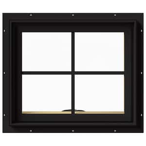 24 in. x 20 in. W-2500 Series Black Painted Clad Wood Awning Window w/ Natural Interior and Screen