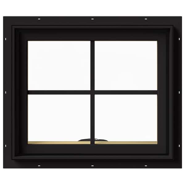 JELD-WEN 24 in. x 20 in. W-2500 Series Black Painted Clad Wood Awning Window w/ Natural Interior and Screen