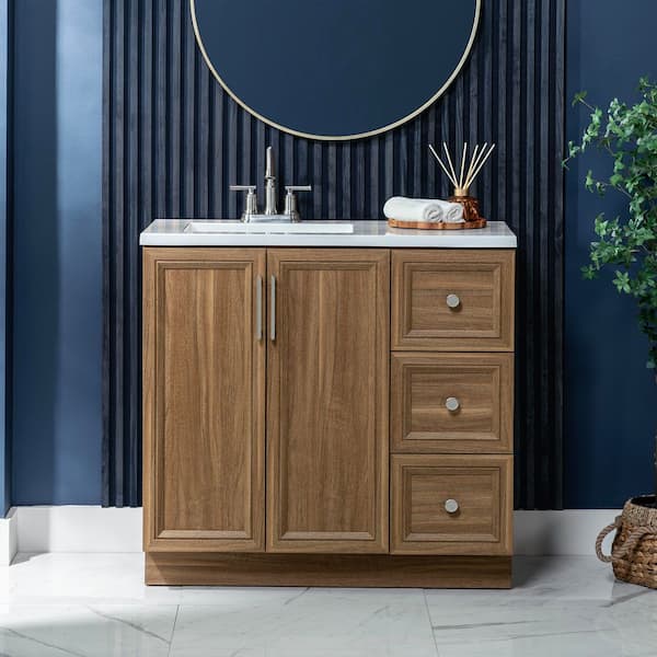Bannon 37 in. Single Sink Nocera Freestanding Bath Vanity with Granite-Look Colorpoint White Cultured Marble Top