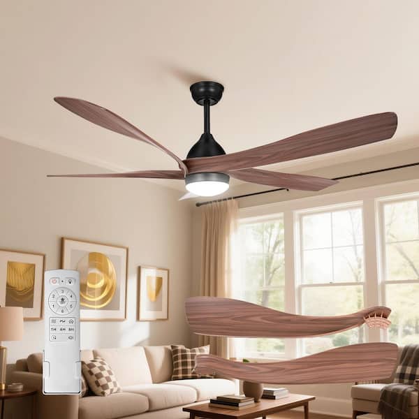 52 in. 3-Light Brown Solid Wood Downrod Mount Standard Ceiling Fan with Remote Control 2-Way Rotation 6-Speed
