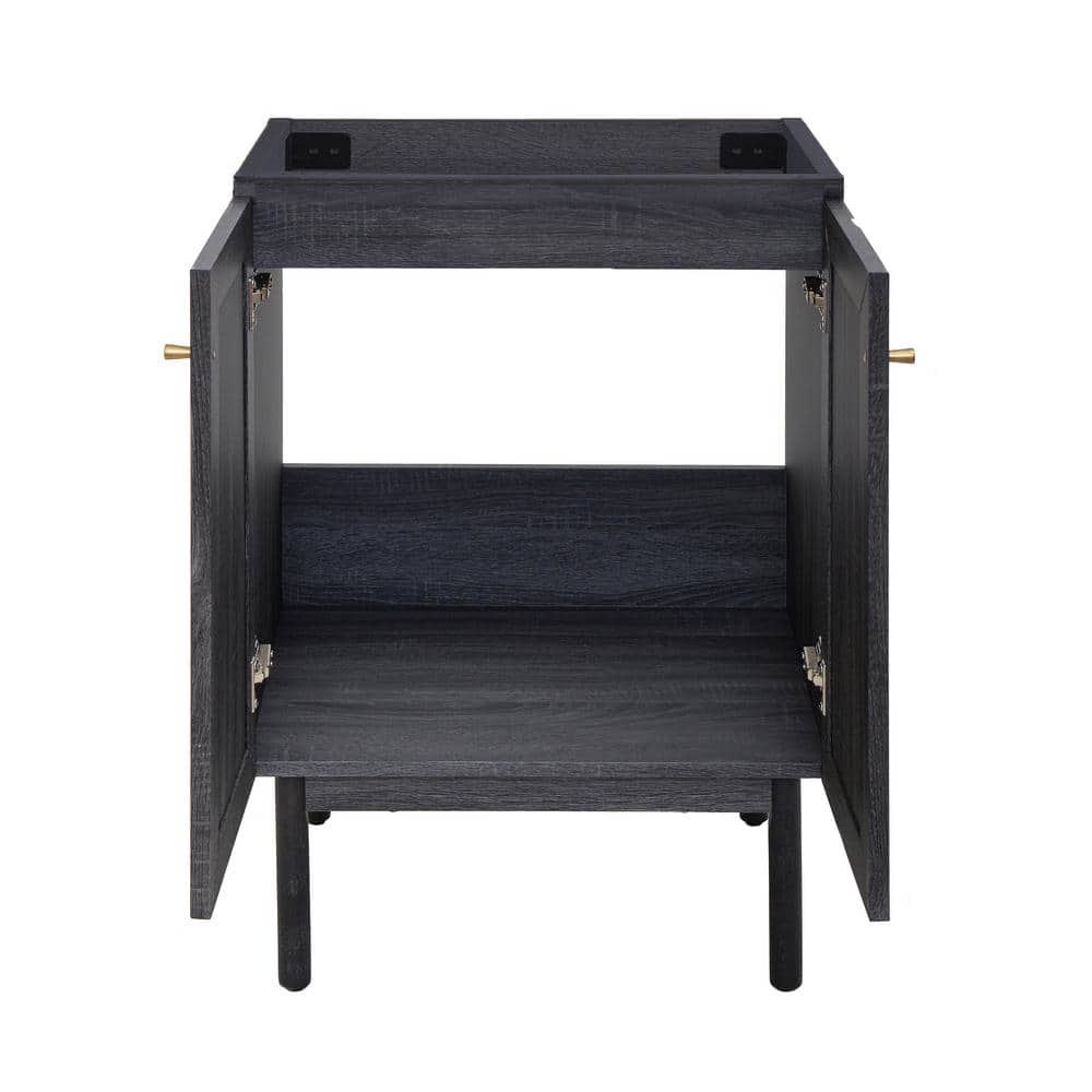 Classe 24" Black and Rattan Freestanding Bathroom Vanity
