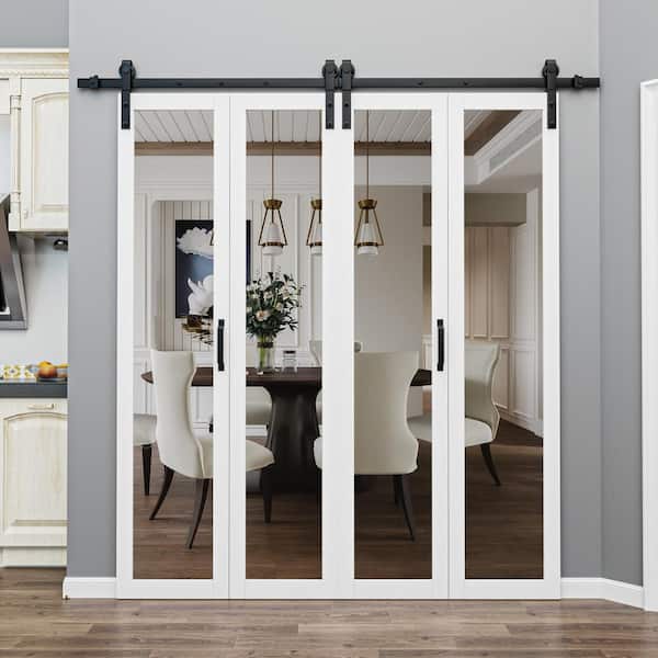 72 in. x 84 in. 1-Lite Mirrored Glass Solid Core White Finished Composite Bi-fold Door with Bi-Fold Barn Door Hardware