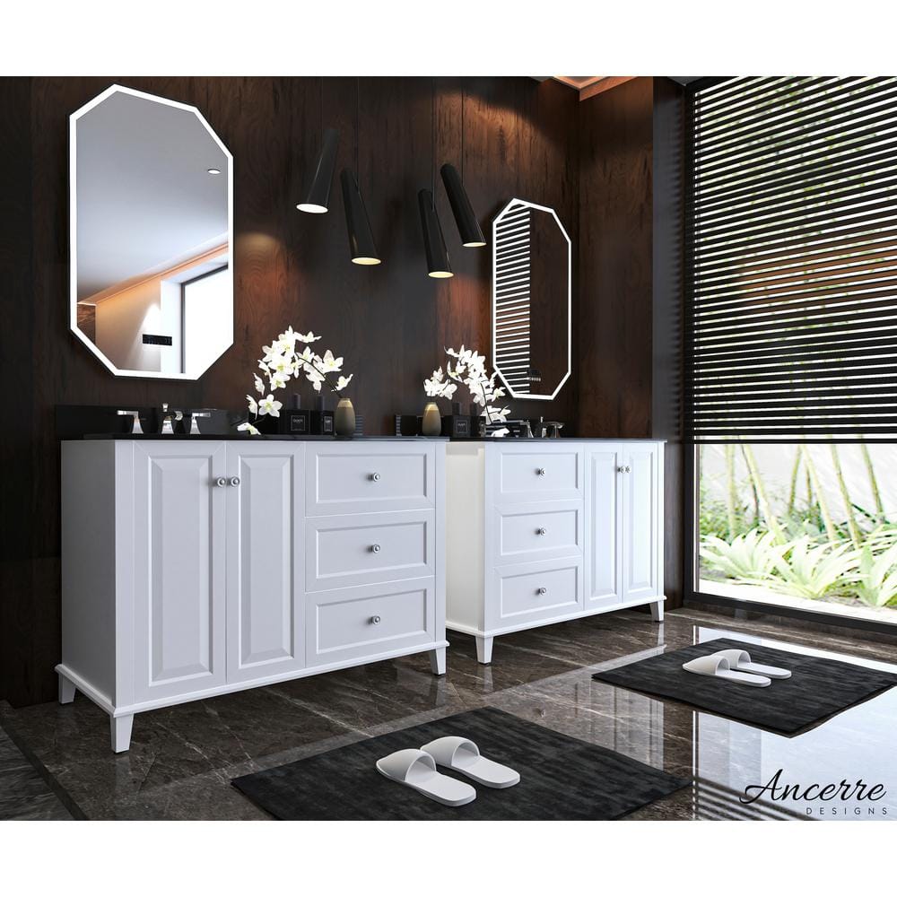 Hannah 48'' White Wood Freestanding Vanity with Black Quartz Top