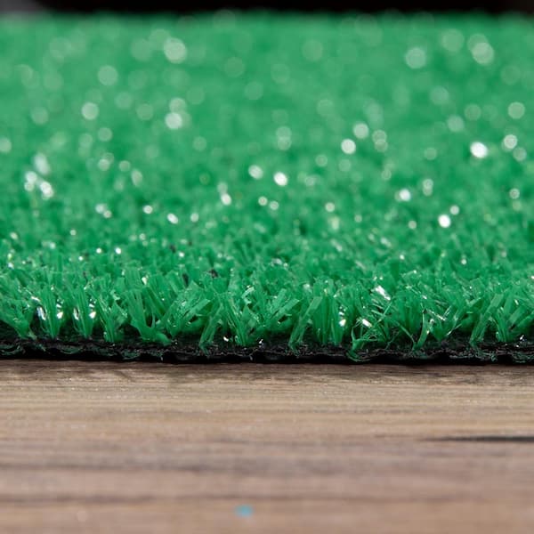 Ottomanson Turf Collection Waterproof Solid Grass 7x10 Indoor/Outdoor Artificial Grass Rug, 6 ft. 6 in. x 9 ft. 2 in., Green