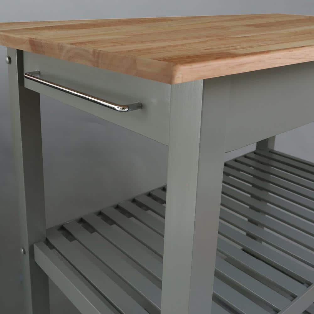 Slate Gray Kitchen Island with Natural Hardwood Top