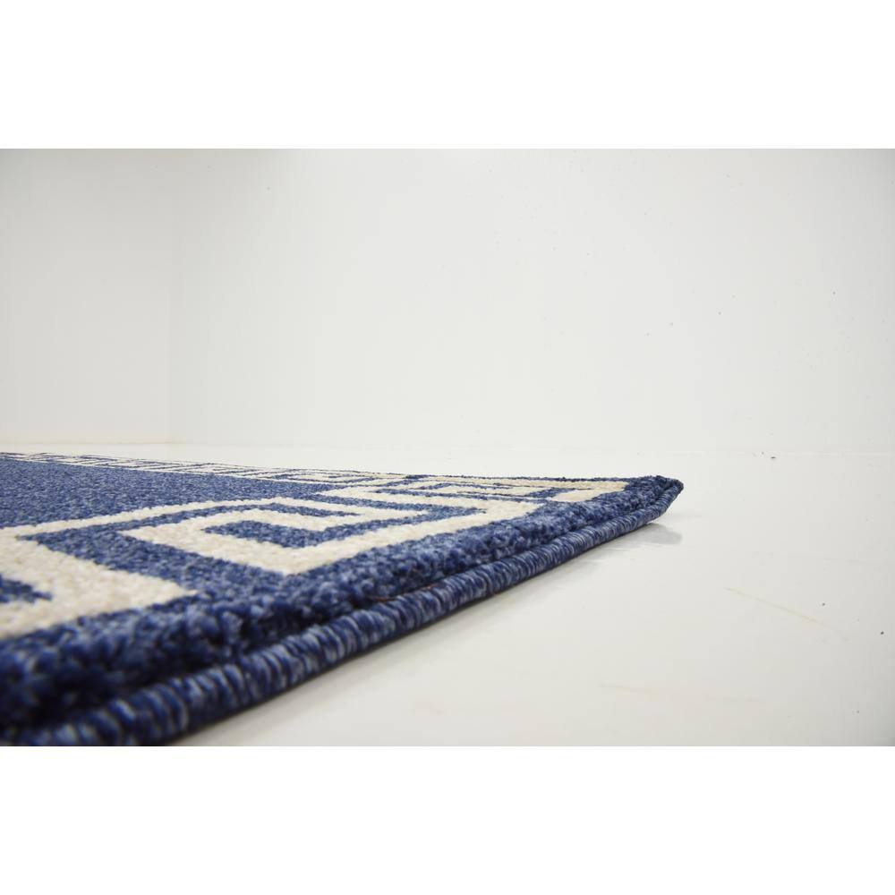 Navy Blue Geometric Border Rectangular Synthetic Rug