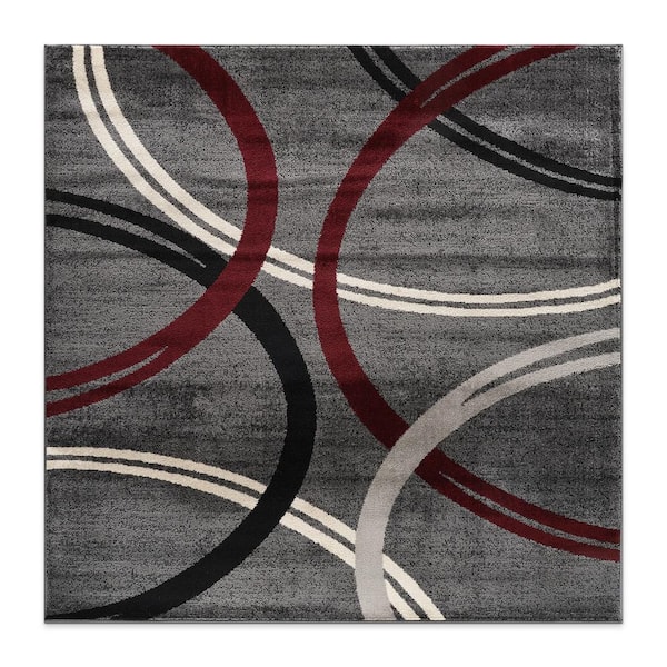 Toscana Red 6 ft. 6 in. x 6 ft. 6 in. Square Modern Abstract Circles Indoor Area Rug