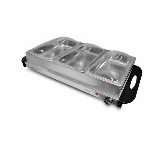 NutriChef Professional Stainless Steel Buffet Warmer, 3 Trays, Portable Hot Plate, Food Warmer for Parties & Events