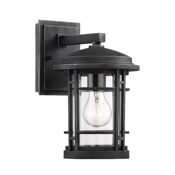 Barrister 11.5 in. Weathered Pewter 1-Light Outdoor Line Voltage Wall Sconce with No Bulb Included
