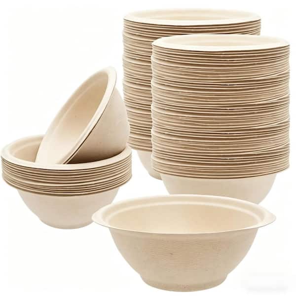 8 oz. Paper Bowls with Natural Bagasse for Ice Cream, Salad, Soup, Snack, Dessert, Pasta and Hot or Cold Use (100-Pack)
