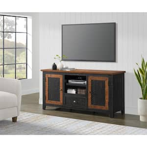 Monterey Black and Honey Solid Wood TV Stand Fits TVs 60 In. Up to 65 In. with Storage