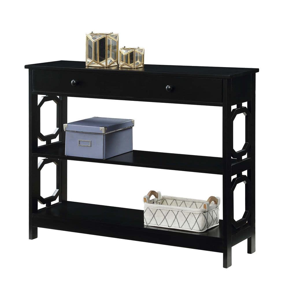 Omega Black Wood Console Table with Storage and Geometric Design