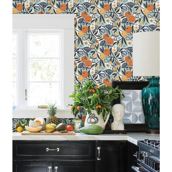 Navy Clementine Garden Peel and Stick Wallpaper Sample