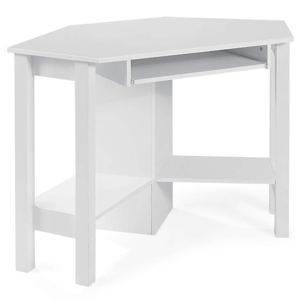 Bunpeony Polygonous Wooden Corner Desk with Pull-Out Keyboard Tray and ...