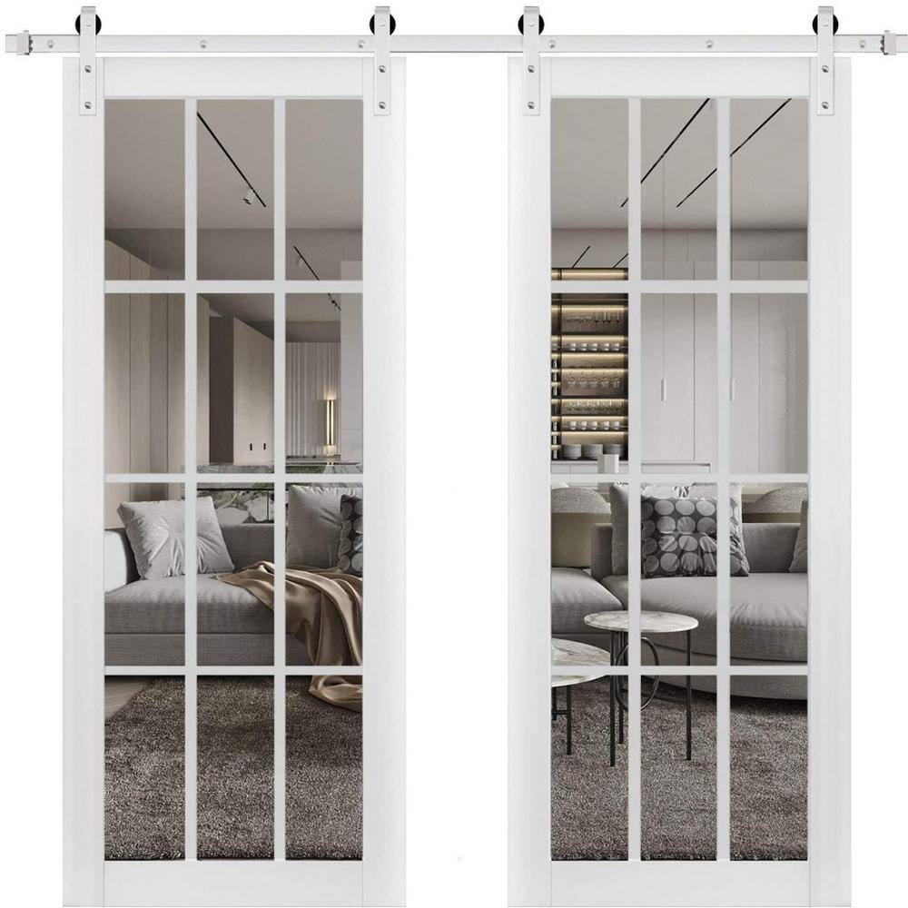 18 in. x 84 in. 2 Panel Clear Glass White Solid Wood Sliding Barn Door with Hardware Kit price history on PriceWatchPro