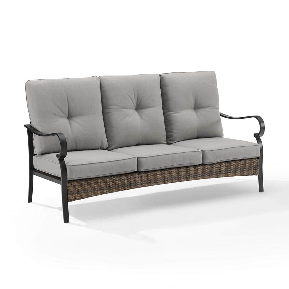 CROSLEY FURNITURE Dahlia Matte Black Metal Outdoor Couch with Taupe