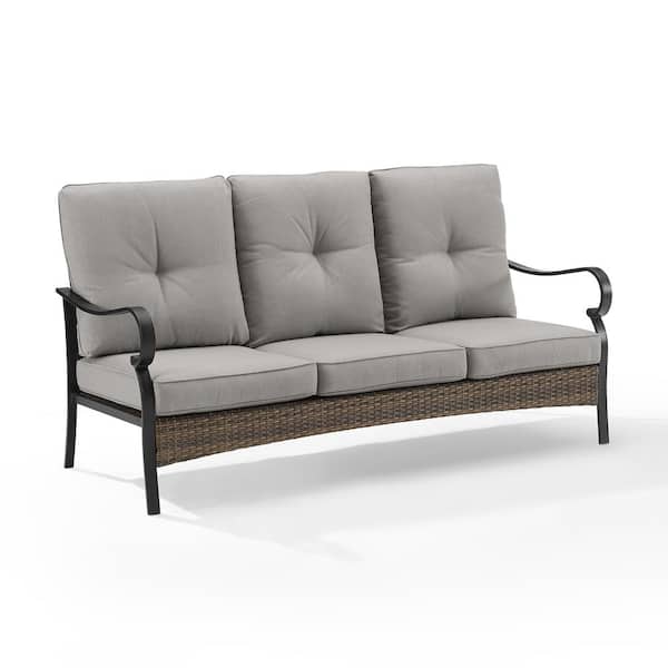 CROSLEY FURNITURE Dahlia Matte Black Metal Outdoor Couch with Taupe Cushions