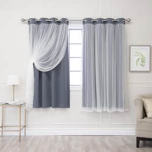 Stone Tulle Lace Solid 52 in. W x 63 in. L Grommet Blackout Curtain (Set of 2)