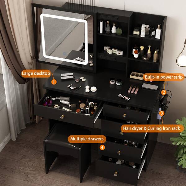Vanity Desk With Sliding Mirror Lights 5 Drawers 10 LED Light - Bed Bath & Beyond - 39106567