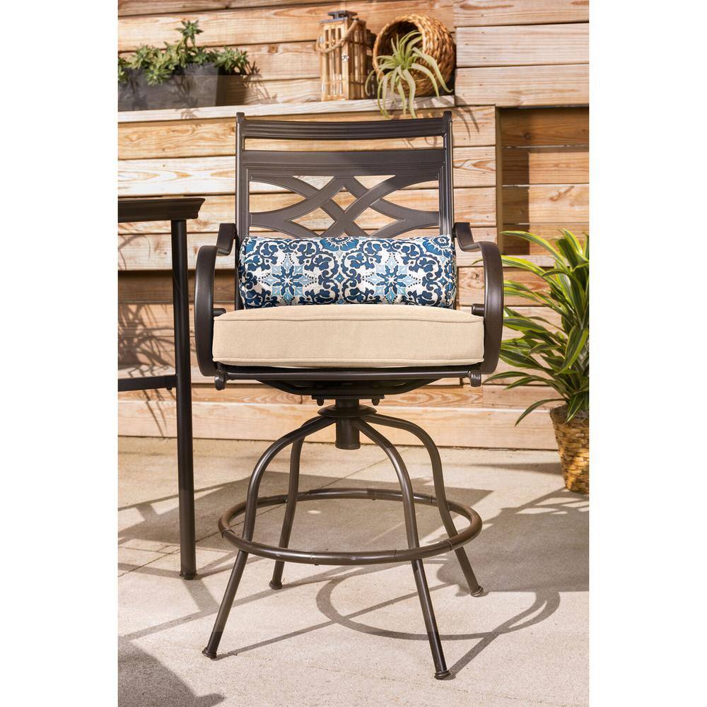 Elegant Montclair 3-Piece Tan High-Dining Patio Set with Swivel Chairs