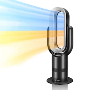 26 in. 3-Fan Speeds Bladeless Tower Fan in Black with Heater and Cooling Combo, Remote Control for Home Air Conditioner