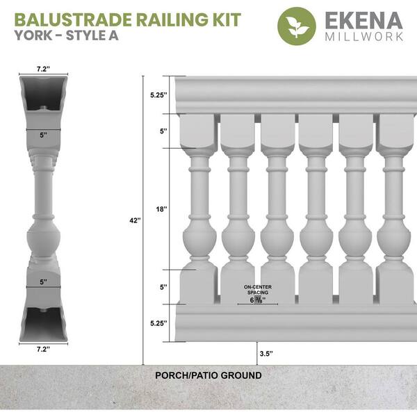 Ekena Millwork Fiberthane York Balustrade 84 in. L x 32 in. H Fiberglass Railing Kit