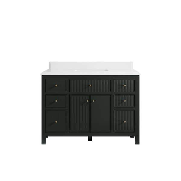 Willow Collections Sonoma 48 in. W x 22 in. D x 36 in. H Bath Vanity in Dark Green with Cove Edge White Quartz Top