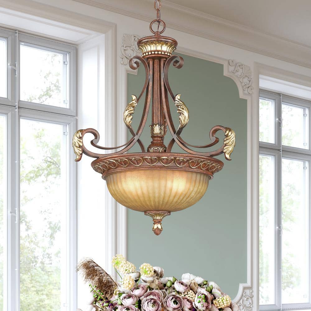 Villa Verona 3-Light Bronze and Glass Pendant