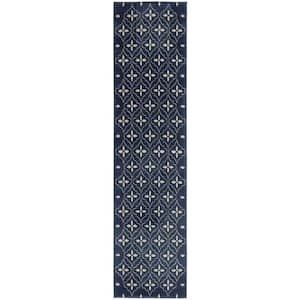 Essentials Navy Ivory 2 ft. x 8 ft. Moroccan Contemporary Runner Area Rug