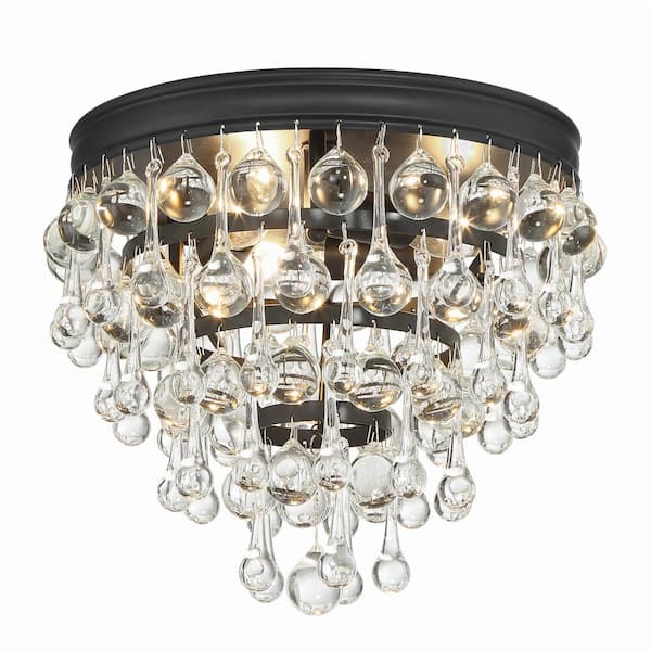 Crystorama Calypso 10.5 in. 3-Light Matte Black Flush Mount