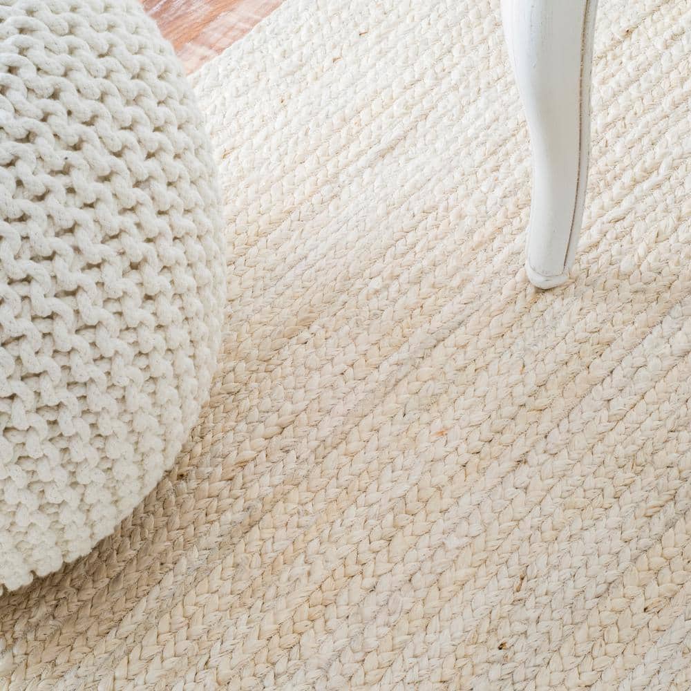 Off-White Round Hand Woven Jute Area Rug