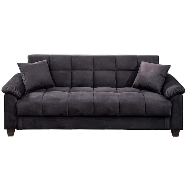 SIMPLE RELAX 84 in. Slope Arm Microfiber Classic Straight Adjustable 2-Seater Sofa in Ebony Black with Storage