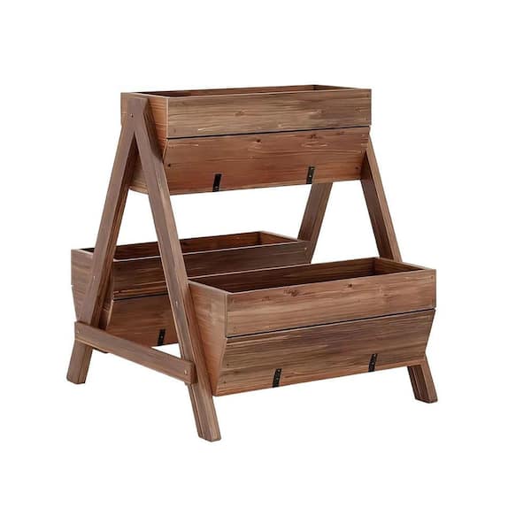 26.00 in. x 29.00 in. x 29.00 in. Vertical Raised Garden Bed with 3-Tier Wooden Planter Boxes, brown