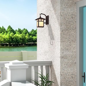 Mapleridge 10.75 in. 1-Light Bronze Outdoor Hardwired Wall Lantern Sconce with No Bulbs Included