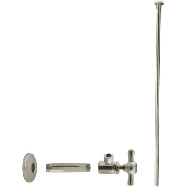Westbrass 1/2 in. IPS x 3/8 in. OD x 20 in. Flat Head Supply Line Kit with Cross Handle Angle Shut Off Valve, Satin Nickel