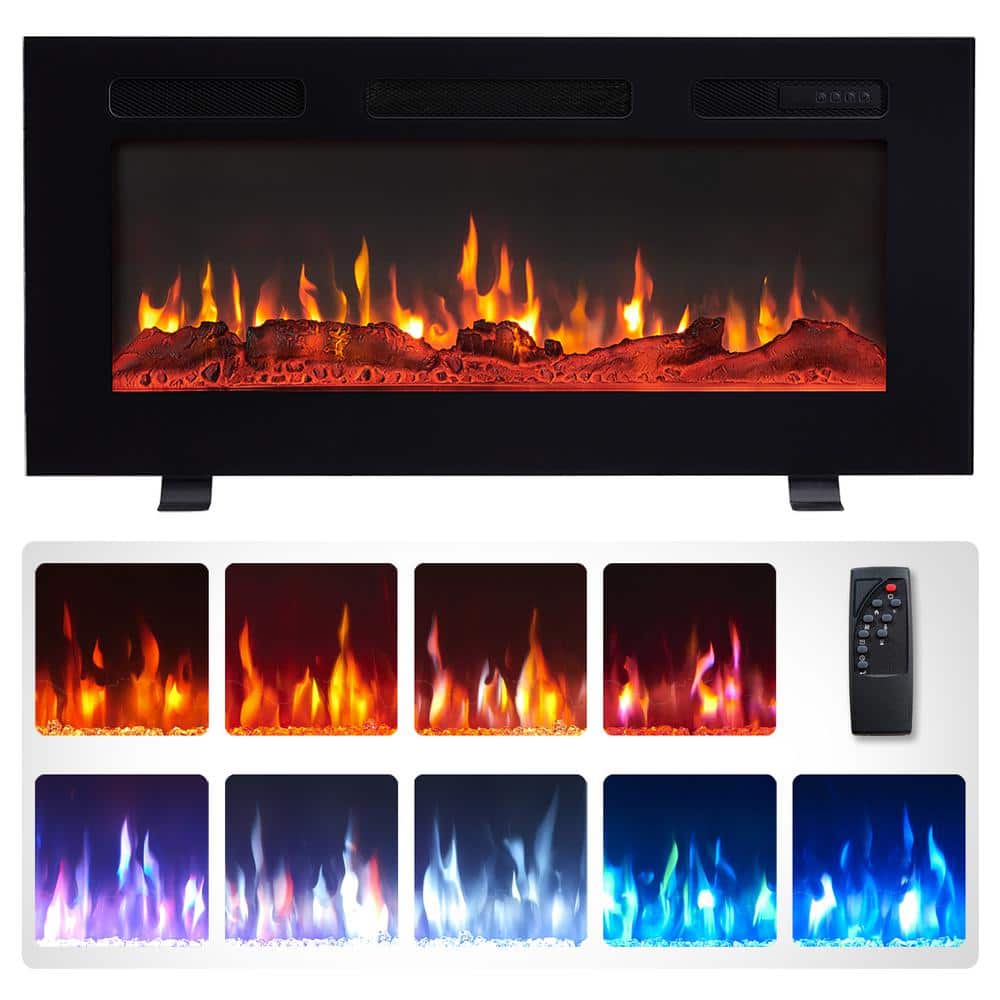 36 in. Freestanding and Wall Mounted Electric Fireplace in Black with Multi
