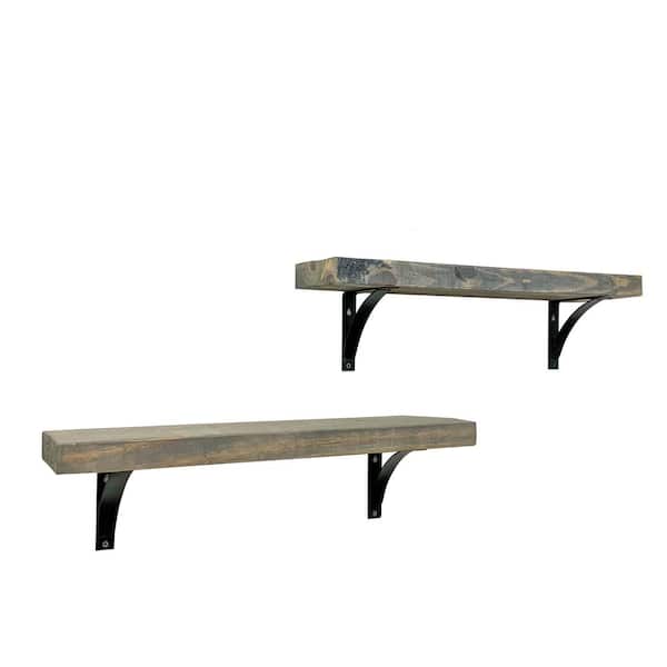 Intrinsic Haven Industrial Grace 24 in. W x 5.5 in. D Gray Pine Wood (Set of 2) Simple Bracket Decorative Wall Shelf