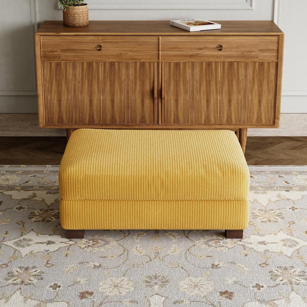 42 in. Orange Corduroy Fabric Rectangle Ottoman with Wood Legs