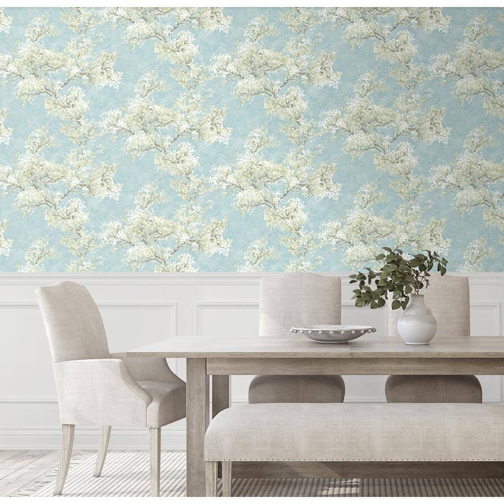 Blue Mist and Green Tea Floral Peel and Stick Wallpaper