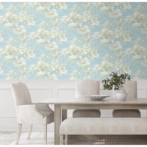 NextWall Blue Mist and Green Tea Cherry Blossom Grove Vinyl