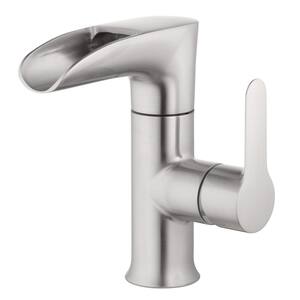 Single Hole 4 in. Single Slide Handle LED Bathroom Faucet with pop-up drain and deck plate in Brushed Nickel