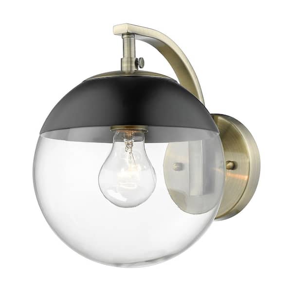 Golden Lighting Dixon 1-Light Aged Brass with Clear Glass and Black Cap Sconce