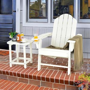 HDPE Resin Patio Side Table Set Weather-Resistant Cup Holder Adirondack Chair (2-Pieces)