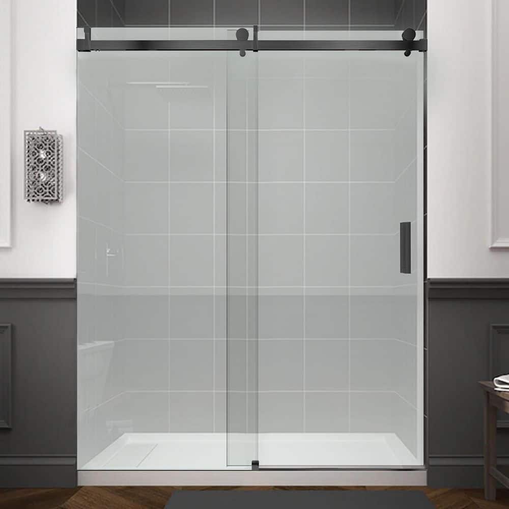 ANGELES HOME 60 in. W x 76 in. H Trackless Frameless Soft Close Single