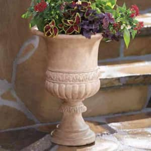 21.25 in. H Aged Ivory Finish Stone Scroll Band Urn