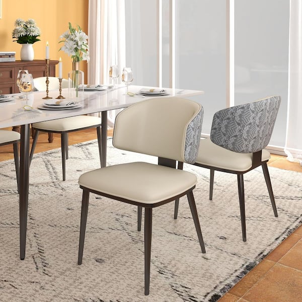 Set of 2 Mid-Century Modern Faux PU Leather Upholstered Dining Chairs in White