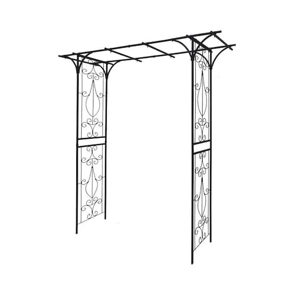 80.3 in. x 81.1 in. Metal Garden Arch Support Rose Arch Outdoor for Various Climbing Plant Arbor in Black
